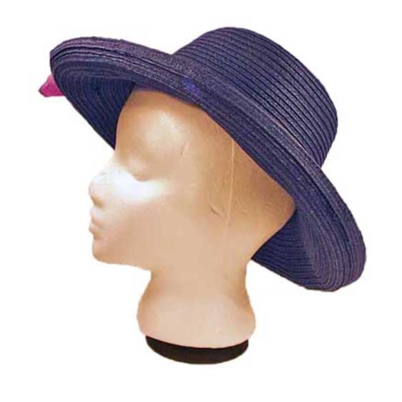 WIDE BRIM HAT, NAVY, SIZE MEDIUM, MULTICOLOUR SILK HAT BAND, GLORIA VANDERBILT, - Picture 4 of 5